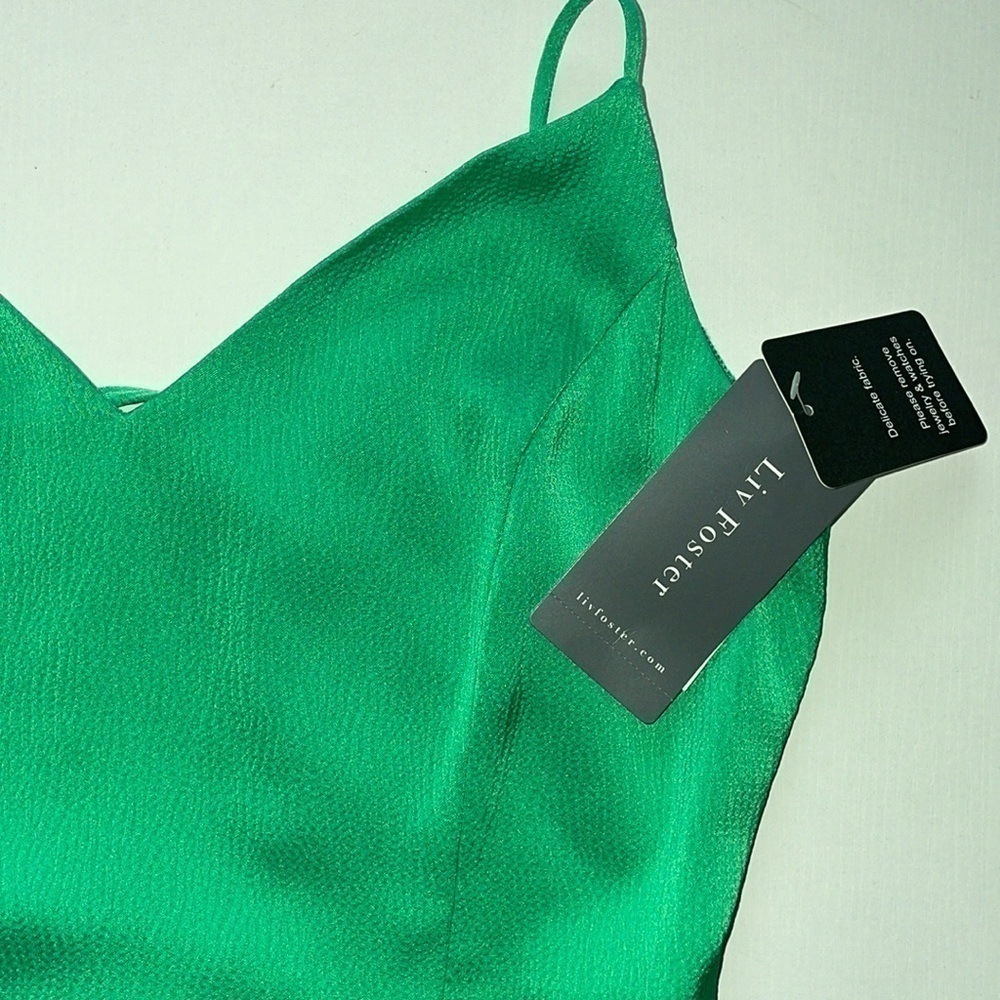 NWT Authentic  LIV FOSTER Textured Satin V-neck Spaghetti Strap Gown - Picture 4 of 7